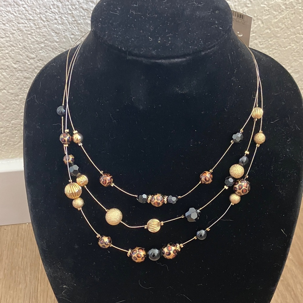 Charter Club Gold and Black Leopard Print Multi-Strand‎ Beaded Necklace